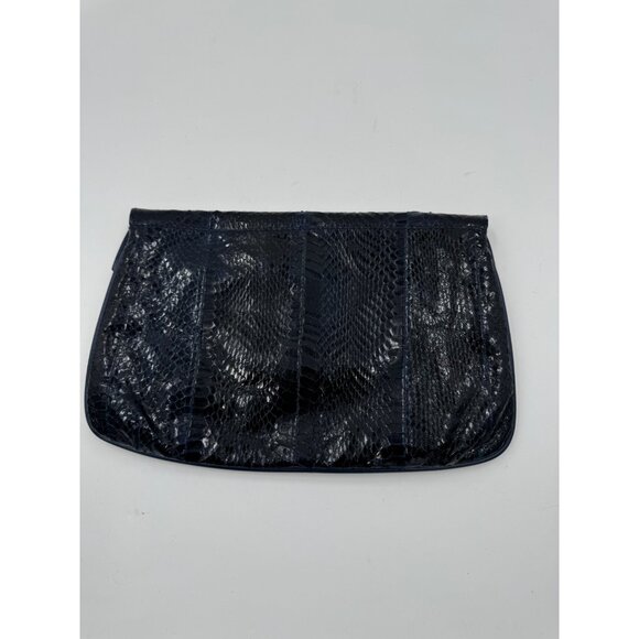 Vintage J. Renee Novae Black/Blue Python Embossed Leather Clutch - Picture 2 of 11